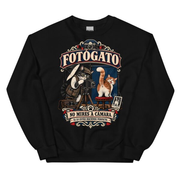 Sudadera gatos Fotógato en color negro, vista plana