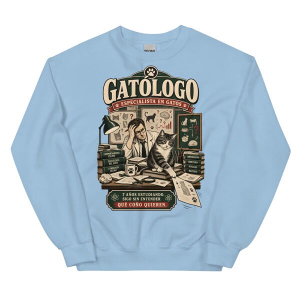 Sudadera gatos Gatólogo en color azul claro, vista plana