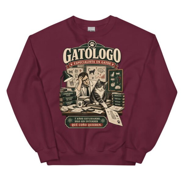 Sudadera gatos Gatólogo en color granate, vista plana