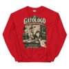 Sudadera gatos Gatólogo en color rojo, vista plana