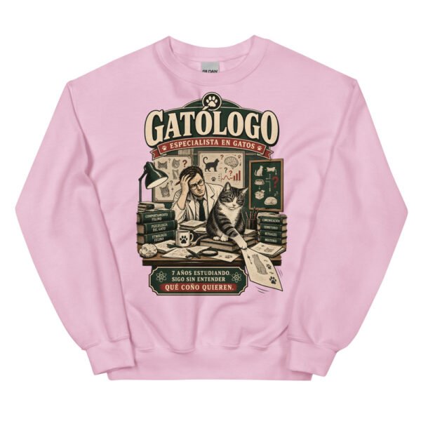 Sudadera gatos Gatólogo en color rosa claro, vista plana
