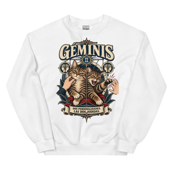 Sudadera gatos Géminis en color blanco, vista plana