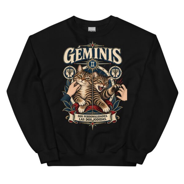 Sudadera gatos Géminis en color negro, vista plana
