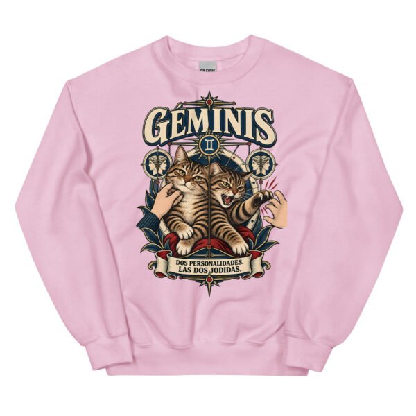 Sudadera gatos Géminis en color rosa claro, vista plana