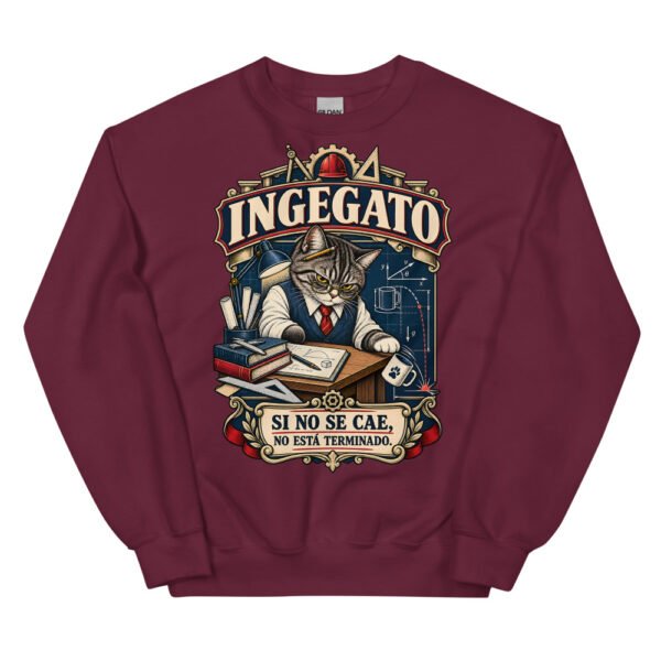 Sudadera gatos Ingegato en color granate, vista plana