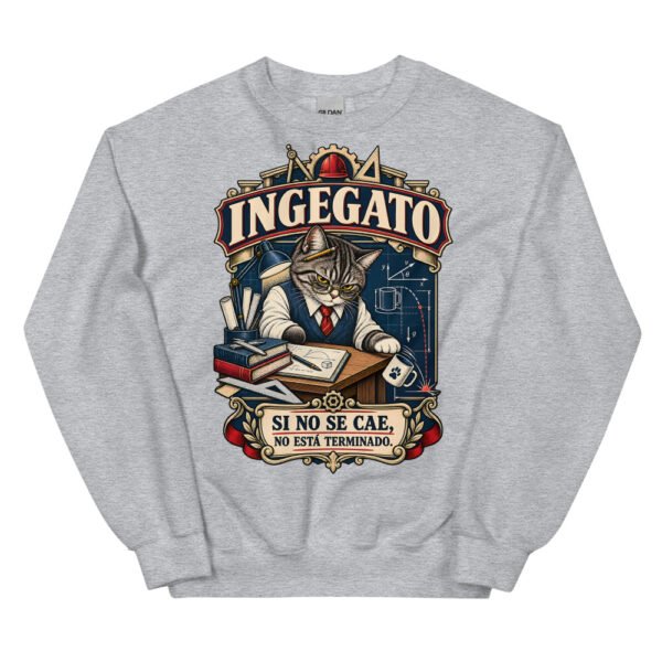 Sudadera gatos Ingegato en color gris deportivo, vista plana