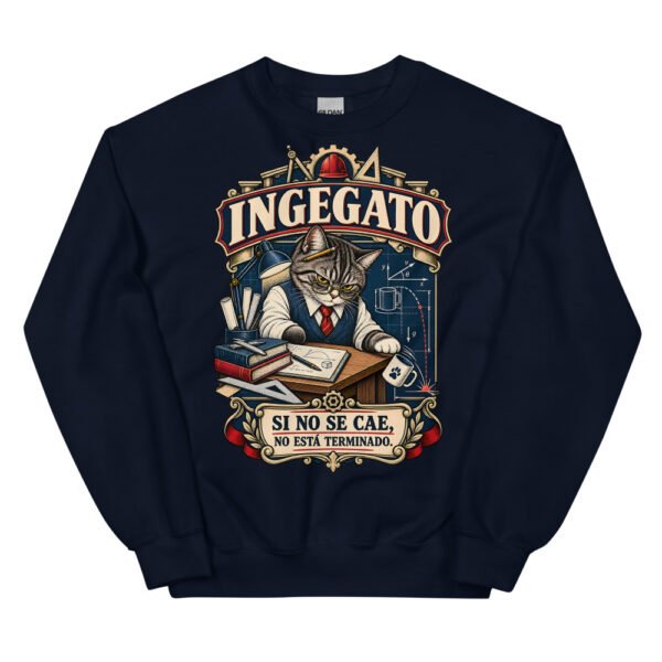 Sudadera gatos Ingegato en color marino, vista plana
