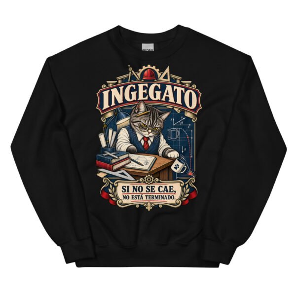 Sudadera gatos Ingegato en color negro, vista plana