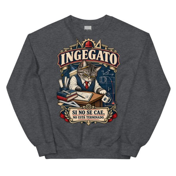 Sudadera gatos Ingegato en color oscuro jaspeado, vista plana