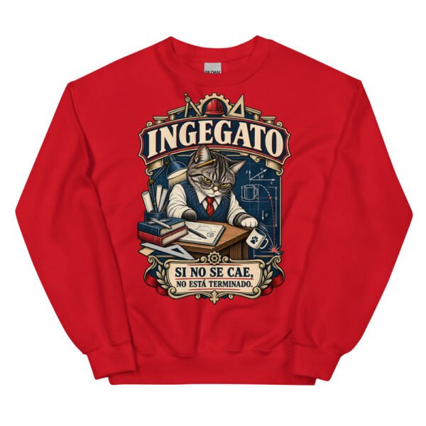 Sudadera gatos Ingegato en color rojo, vista plana