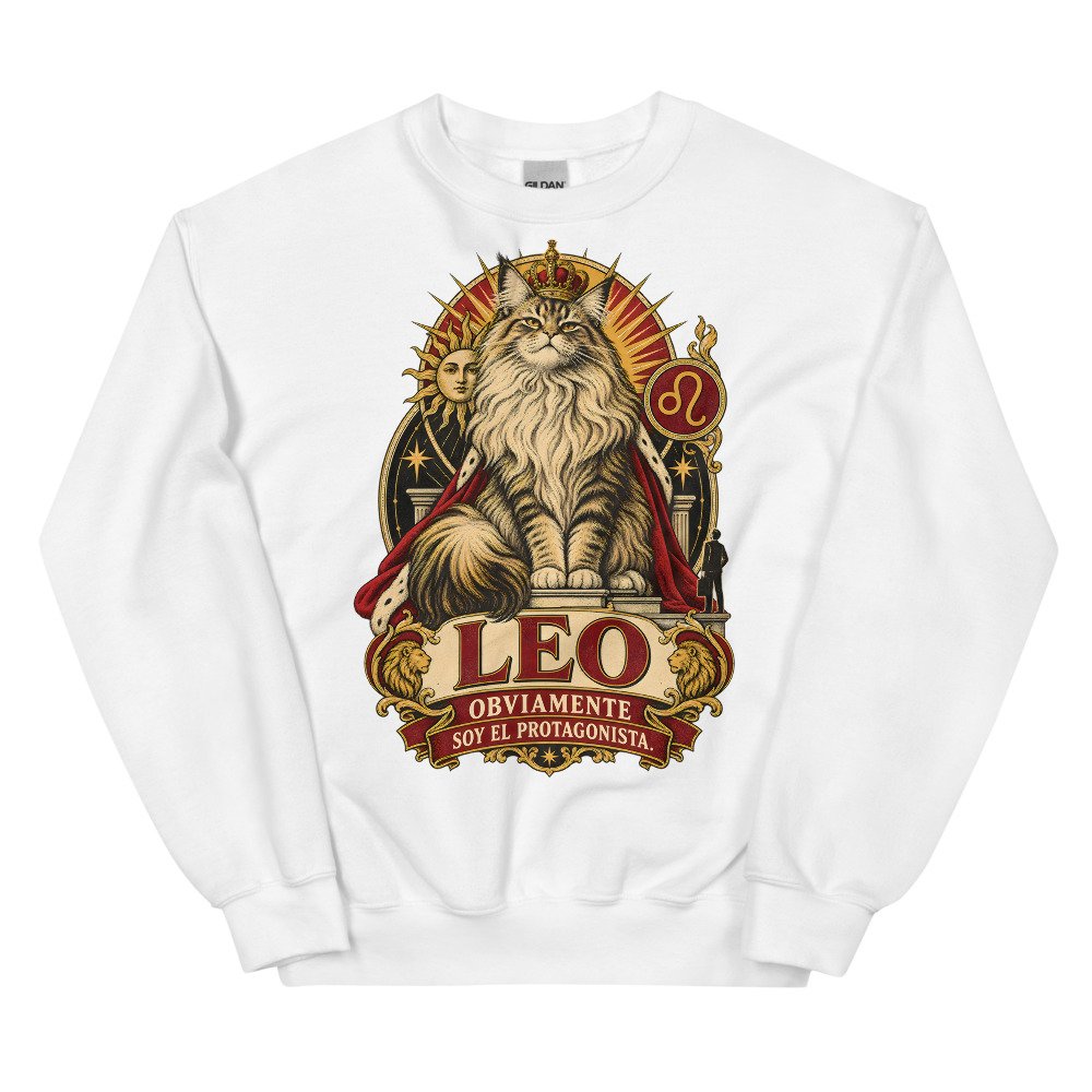 Sudadera gatos Leo en color blanco, vista plana