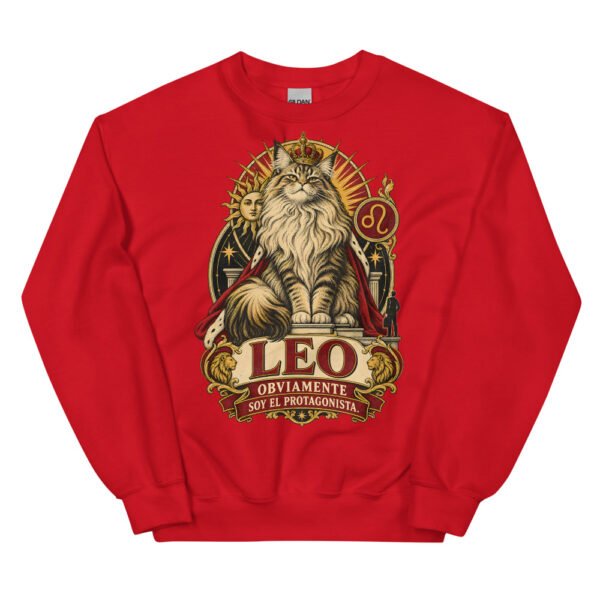 Sudadera gatos Leo en color rojo, vista plana