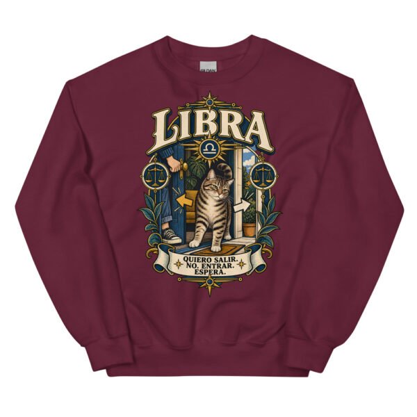 Sudadera gatos Libra en color granate, vista plana