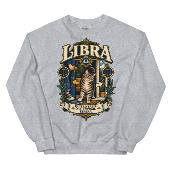 Sudadera gatos Libra en color gris deportivo, vista plana