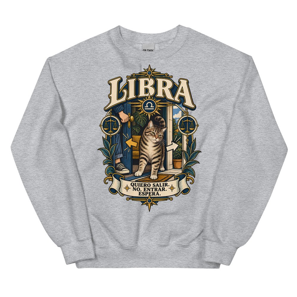 Sudadera gatos Libra en color gris deportivo, vista plana