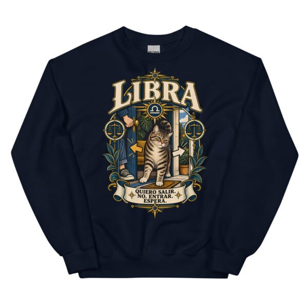 Sudadera gatos Libra en color marino, vista plana