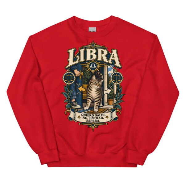 Sudadera gatos Libra en color rojo, vista plana