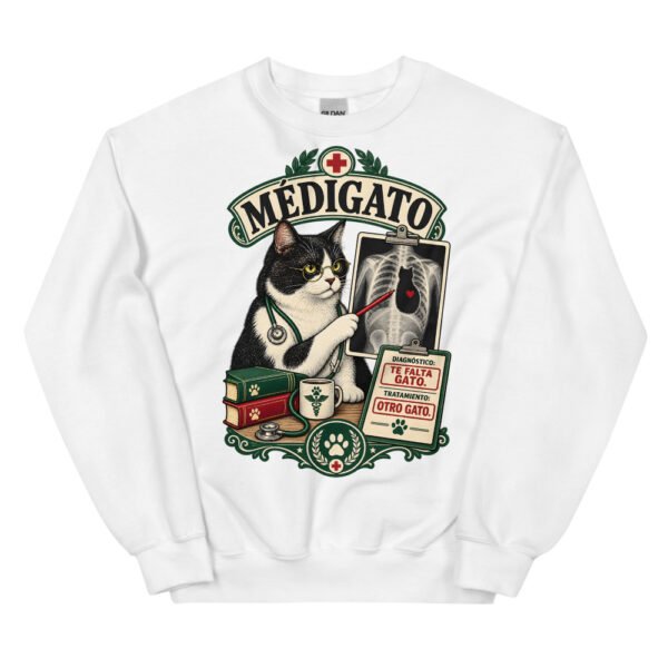 Sudadera gatos Médigato en color blanco, vista plana