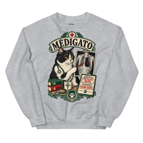 Sudadera gatos Médigato en color gris deportivo, vista plana