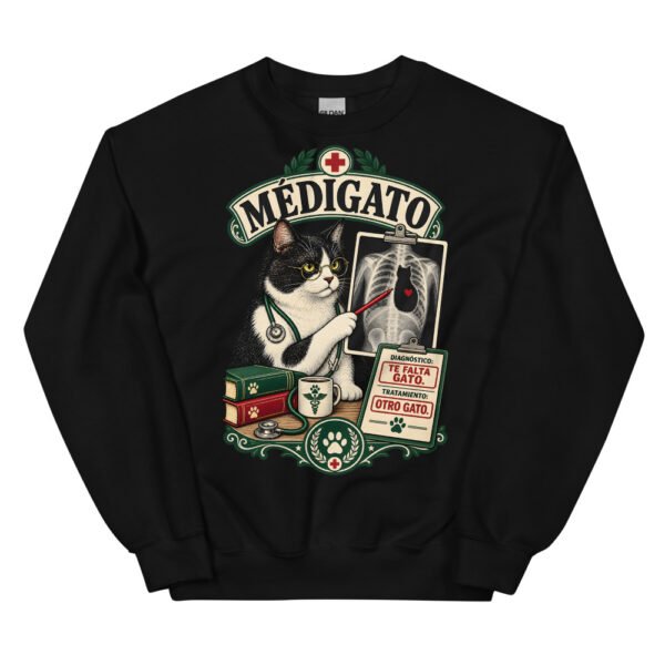 Sudadera gatos Médigato en color negro, vista plana