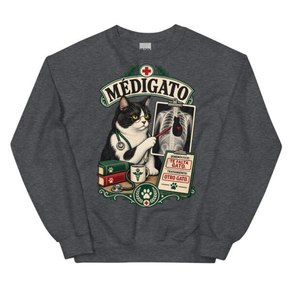 Sudadera gatos Médigato en color oscuro jaspeado, vista plana