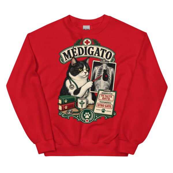 Sudadera gatos Médigato en color rojo, vista plana