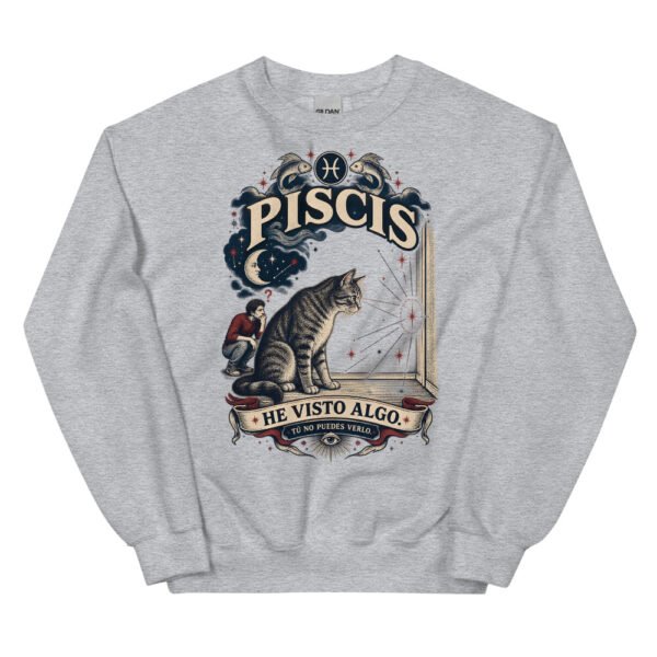 Sudadera gatos Piscis en color gris deportivo, vista plana