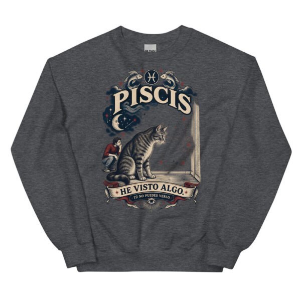 Sudadera gatos Piscis en color oscuro jaspeado, vista plana