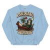 Sudadera gatos Psicogato en color azul claro, vista plana