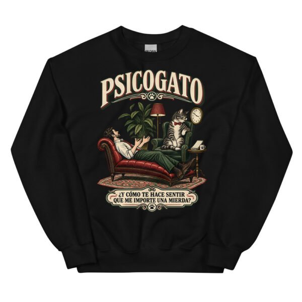 Sudadera gatos Psicogato en color negro, vista plana