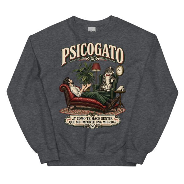 Sudadera gatos Psicogato en color oscuro jaspeado, vista plana