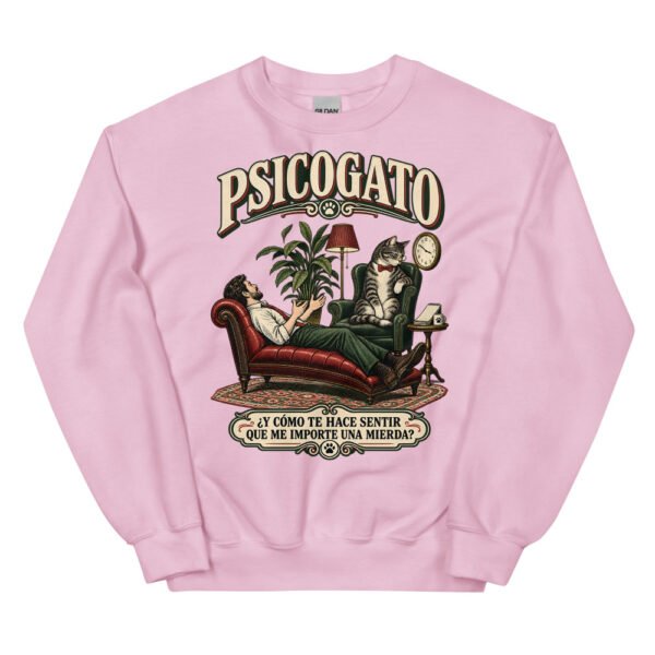 Sudadera gatos Psicogato en color rosa claro, vista plana