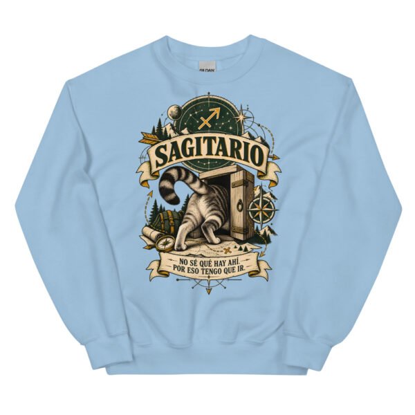 Sudadera gatos Sagitario en color azul claro, vista plana