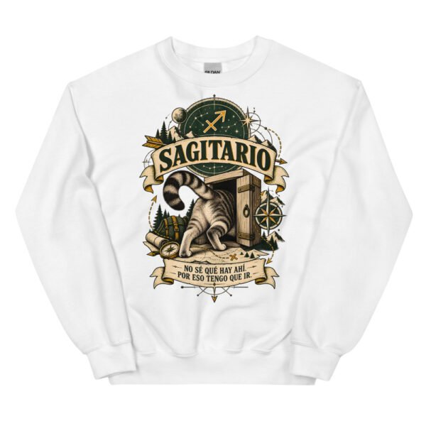 Sudadera gatos Sagitario en color blanco, vista plana