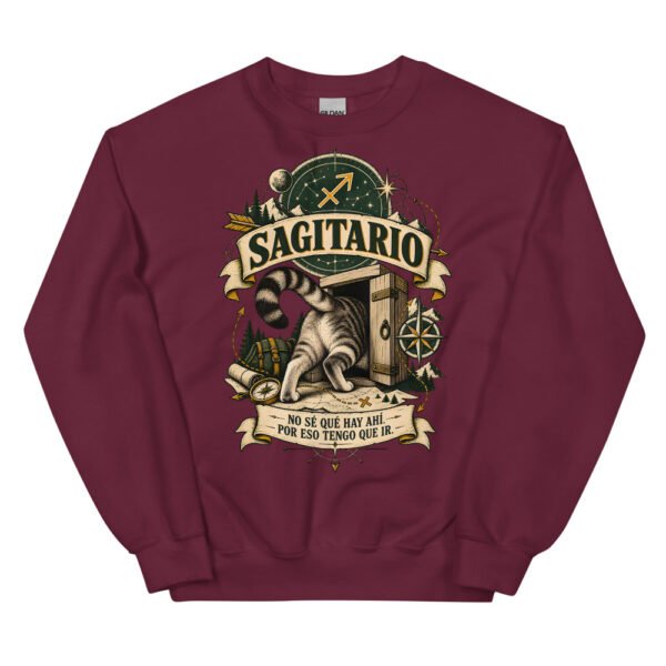 Sudadera gatos Sagitario en color granate, vista plana