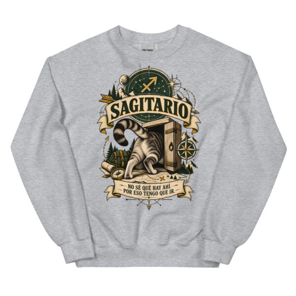Sudadera gatos Sagitario en color gris deportivo, vista plana