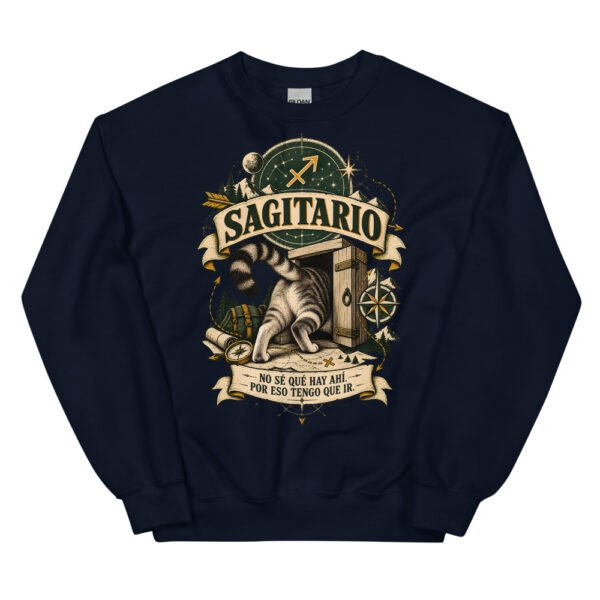 Sudadera gatos Sagitario en color marino, vista plana