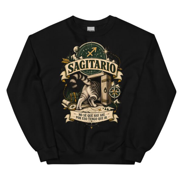 Sudadera gatos Sagitario en color negro, vista plana