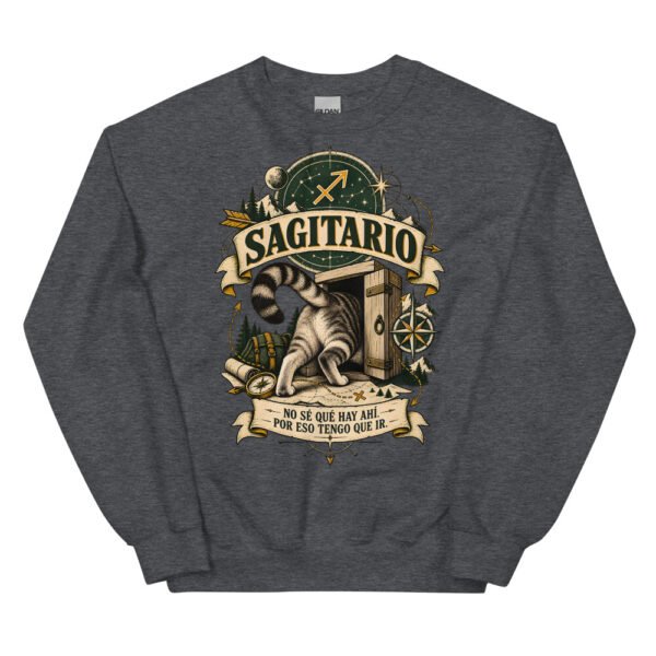 Sudadera gatos Sagitario en color oscuro jaspeado, vista plana