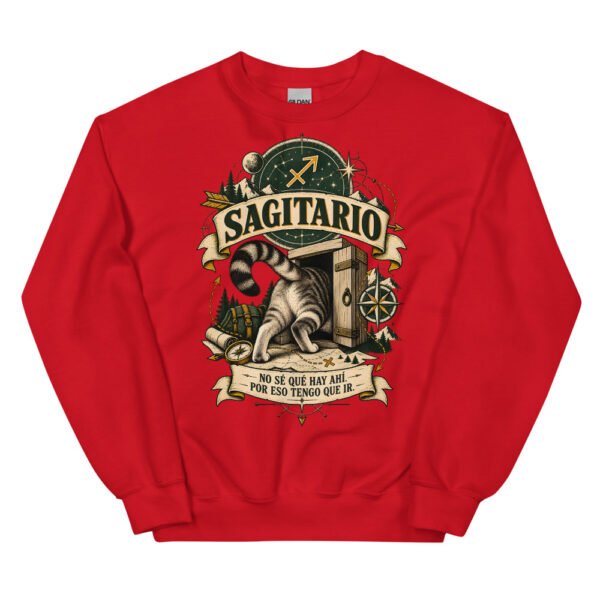Sudadera gatos Sagitario en color rojo, vista plana