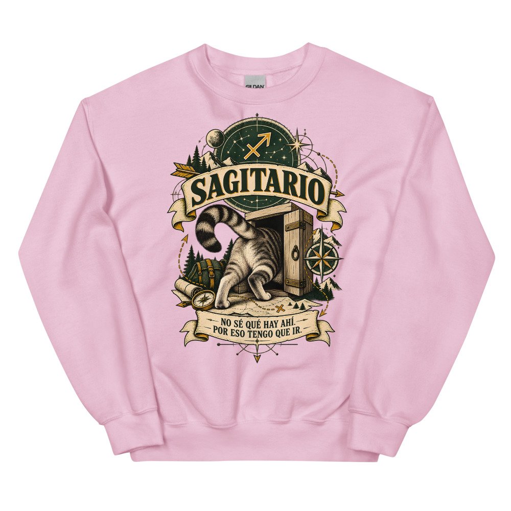 Sudadera gatos Sagitario en color rosa claro, vista plana
