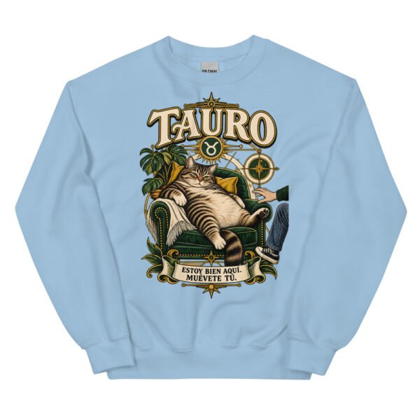 Sudadera gatos Tauro en color azul claro, vista plana