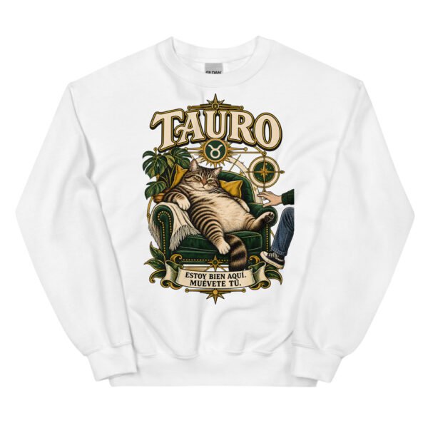 Sudadera gatos Tauro en color blanco, vista plana