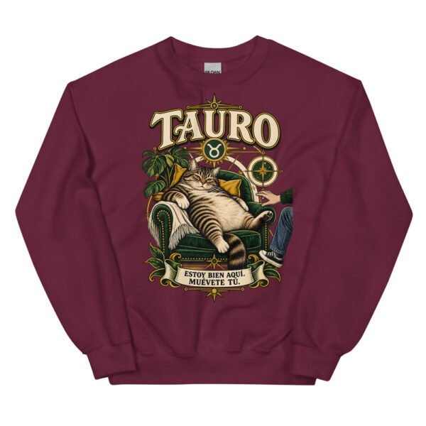 Sudadera gatos Tauro en color granate, vista plana