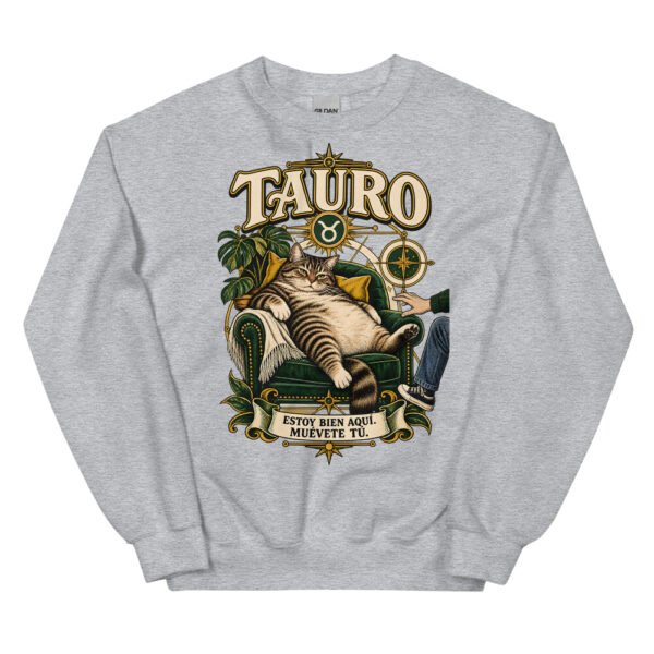 Sudadera gatos Tauro en color gris deportivo, vista plana
