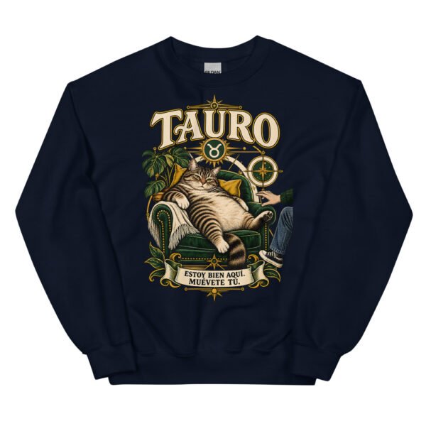 Sudadera gatos Tauro en color marino, vista plana
