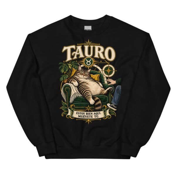 Sudadera gatos Tauro en color negro, vista plana