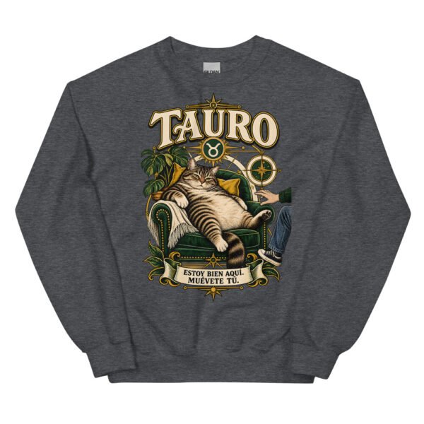 Sudadera gatos Tauro en color oscuro jaspeado, vista plana