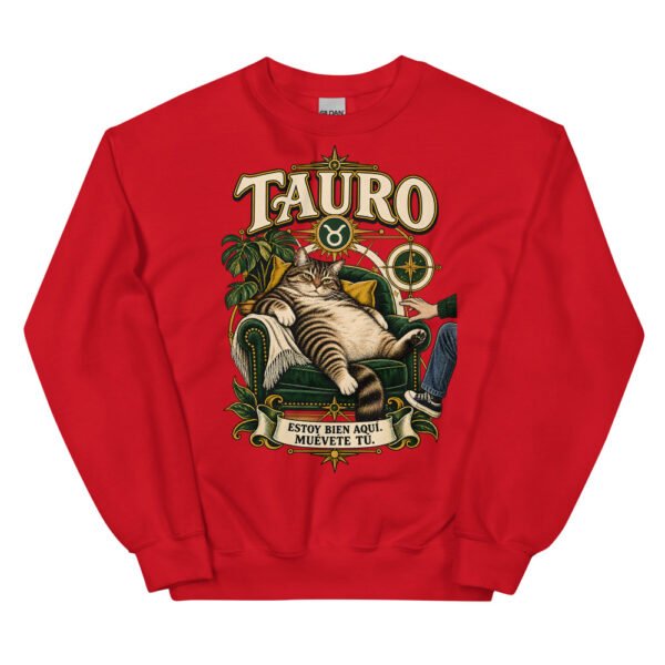 Sudadera gatos Tauro en color rojo, vista plana