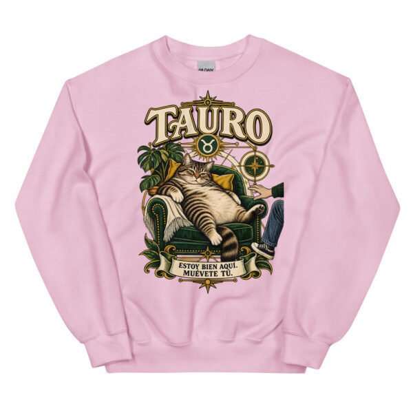 Sudadera gatos Tauro en color rosa claro, vista plana